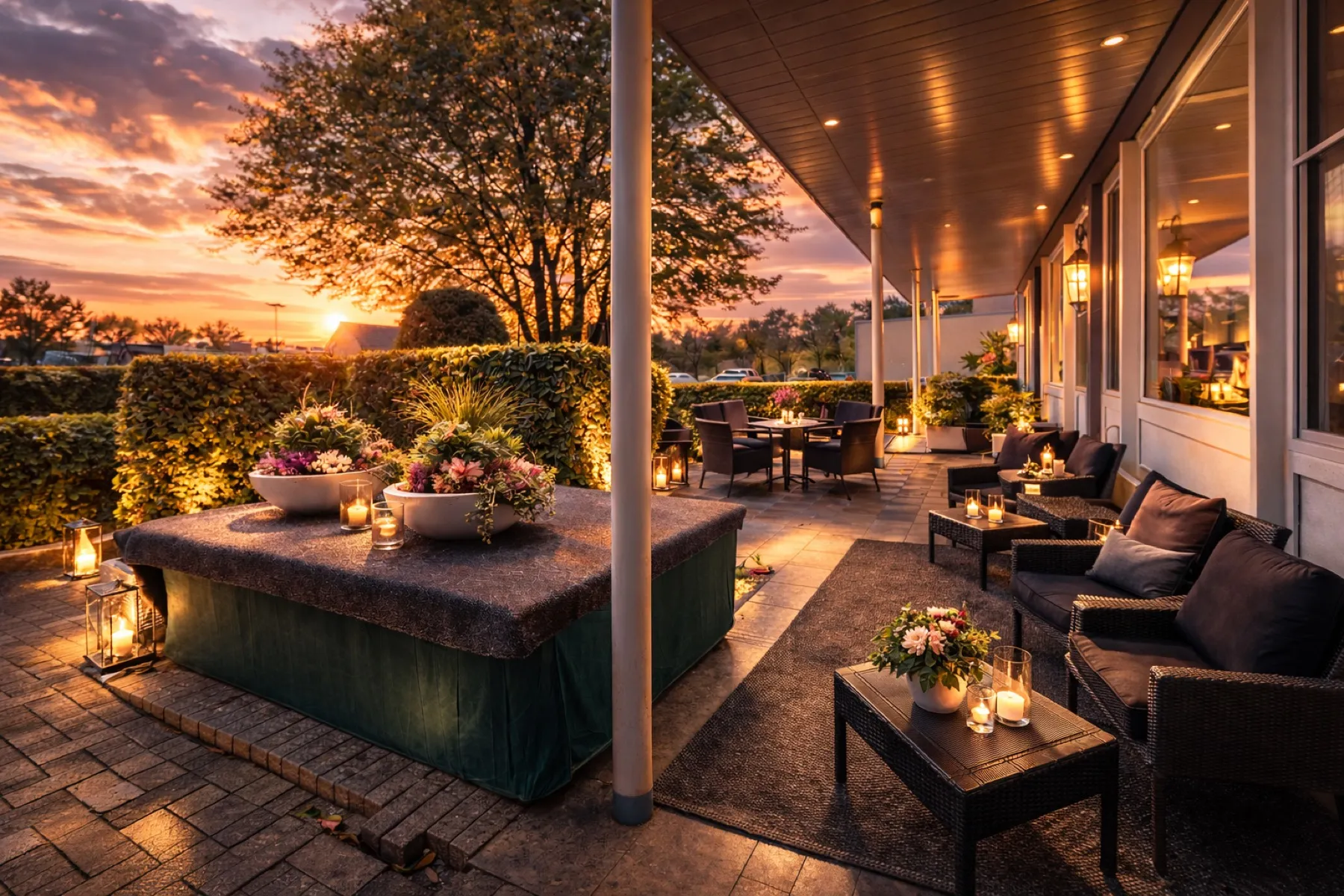 Terrasse des Hotels in der Abendsonne